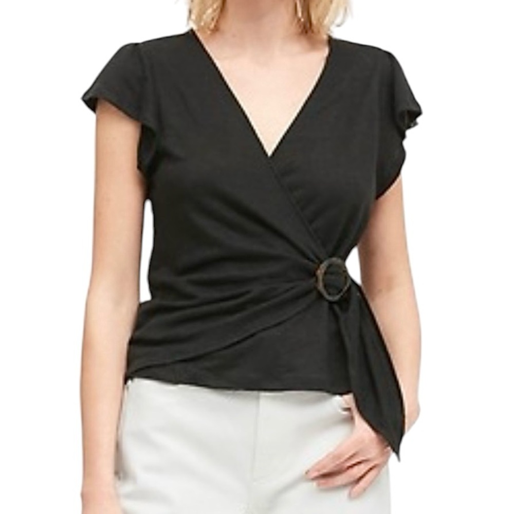 Banana‎ Republic 100% Linen Cap Short Sleeve V-Neck Wrap Shirt